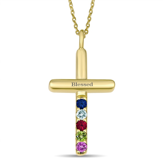Birthstone Family & Mother's Cross Necklace (1-5 Stones and 1 Line)