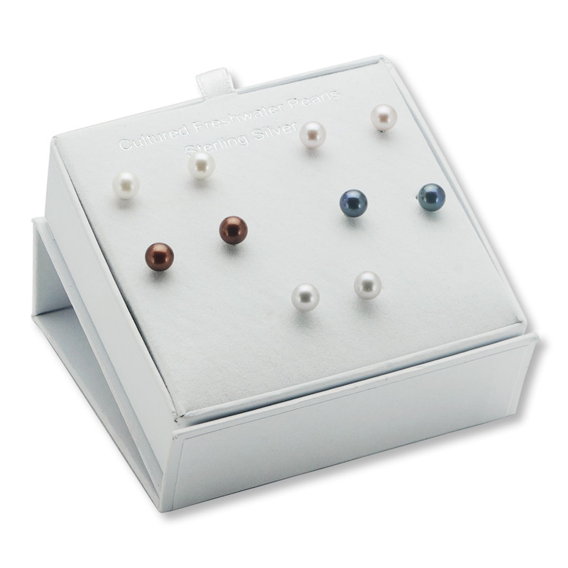 Cultured Pearl Earrings Boxed Set Sterling Silver