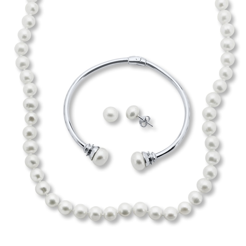 Main Image 1 of Cultured Pearl Necklace Boxed Set Sterling Silver
