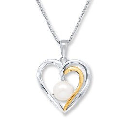 Heart Necklace Cultured Pearl Sterling Silver/10K Gold