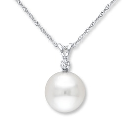 Cultured Pearl Necklace 1/20 carat Diamond 14K White Gold