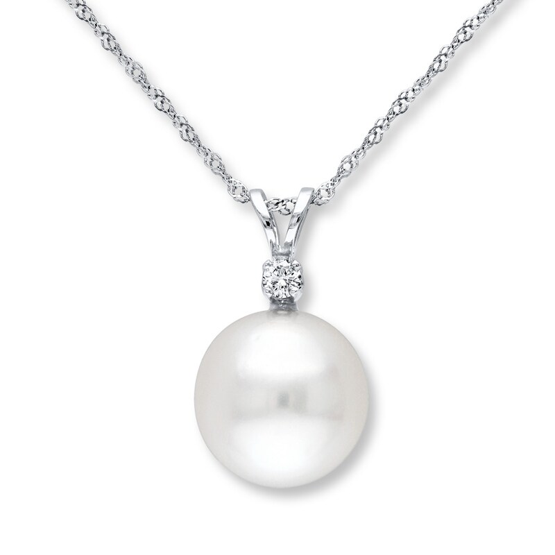 Main Image 1 of Cultured Pearl Necklace 1/20 carat Diamond 14K White Gold