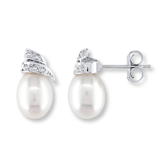 Cultured Pearl Earrings Diamond Accents 14K White Gold | Jared