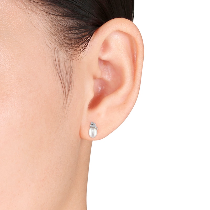Main Image 2 of Cultured Pearl Earrings Diamond Accents 14K White Gold
