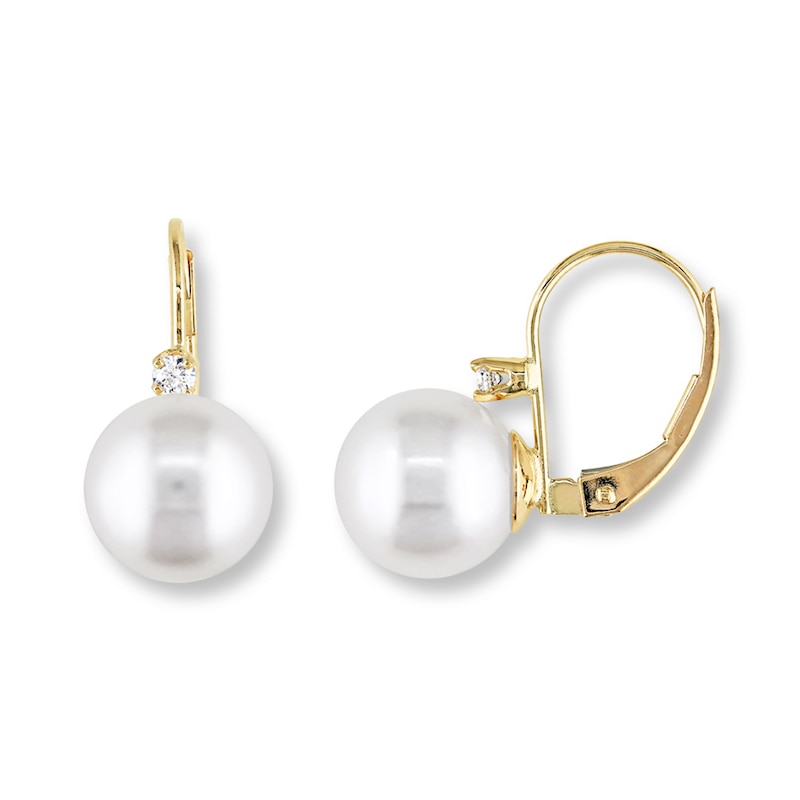 Cultured Pearl Earrings 1/10 ct tw Diamonds 14K Yellow Gold