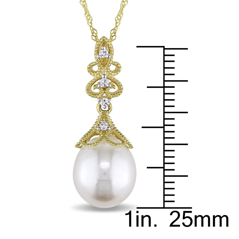 Main Image 2 of Cultured Pearl Necklace 1/20 ct tw Diamonds 14K Yellow Gold
