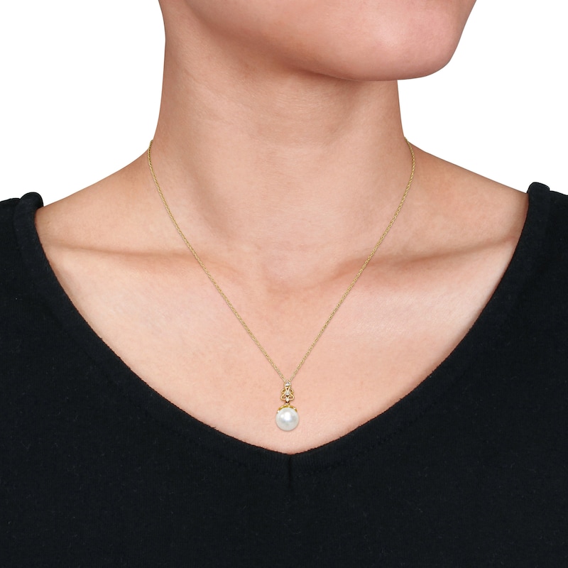 Main Image 3 of Cultured Pearl Necklace 1/20 ct tw Diamonds 14K Yellow Gold