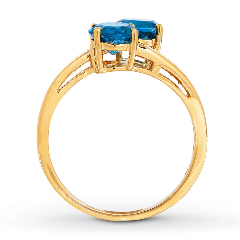 Blue Topaz Ring 1/8 ct tw Diamonds 10K Yellow Gold