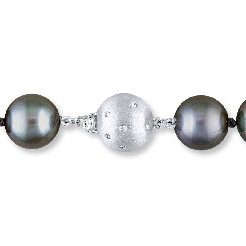 Main Image 2 of Cultured Pearl Necklace 1/20 ct tw Diamonds 14K White Gold