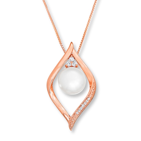 Jared Honora Cultured Pearl & Diamond Necklace 10K Rose Gold