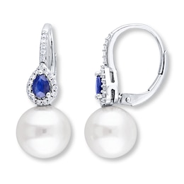 Cultured Pearl Earrings 1/8 ct tw Diamonds 14K White Gold