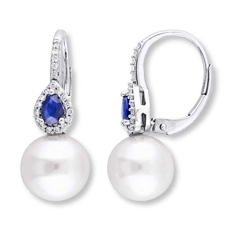 Main Image 1 of Cultured Pearl Earrings 1/8 ct tw Diamonds 14K White Gold