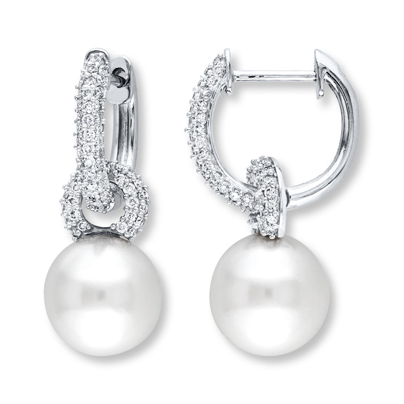 Main Image 1 of Cultured Pearl Earrings 1/2 ct tw Diamonds 14K White Gold