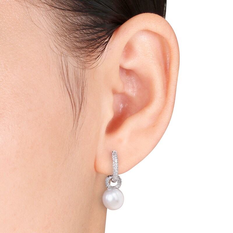 Main Image 2 of Cultured Pearl Earrings 1/2 ct tw Diamonds 14K White Gold