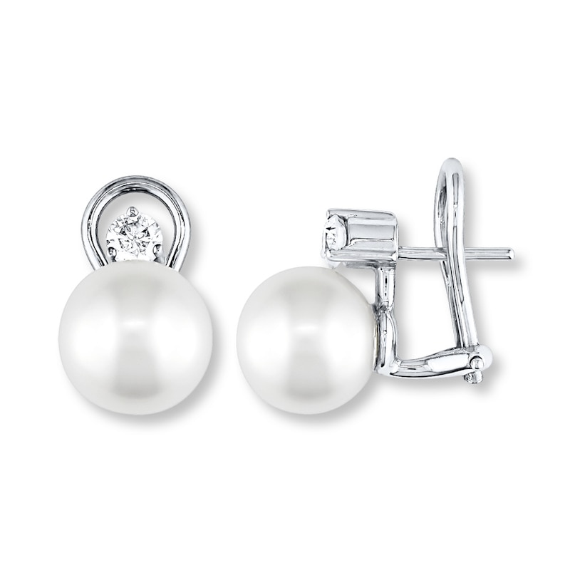 Cultured Pearl Earrings 3/8 ct tw Diamonds 18K White Gold