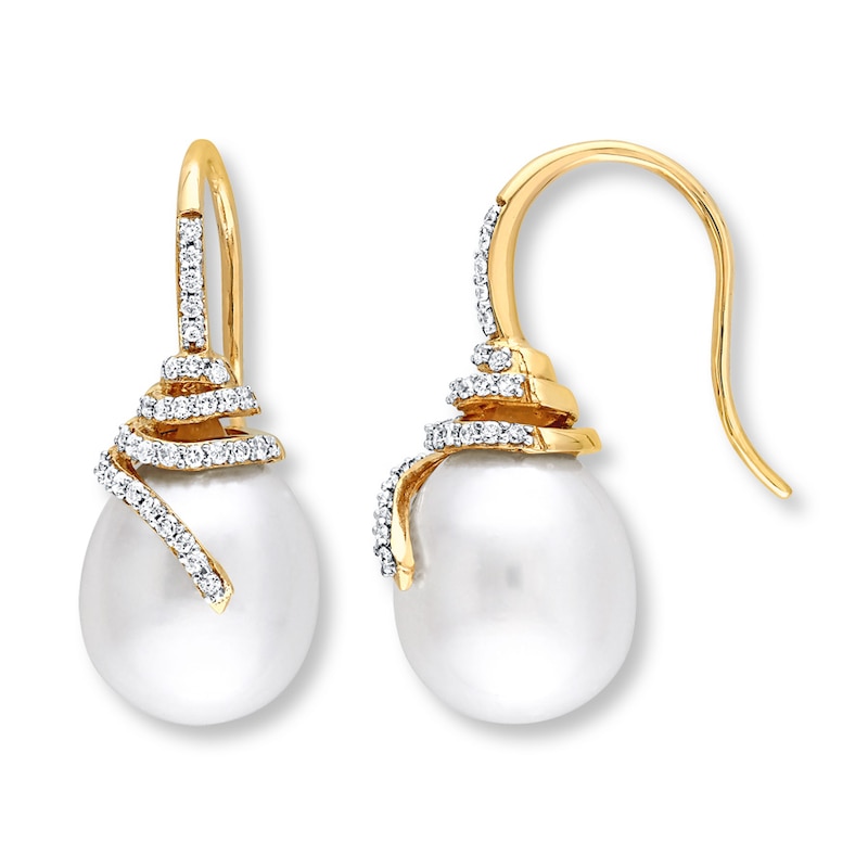 Main Image 1 of Cultured Pearl Earrings 1/3 ct tw Diamonds 14K Yellow Gold
