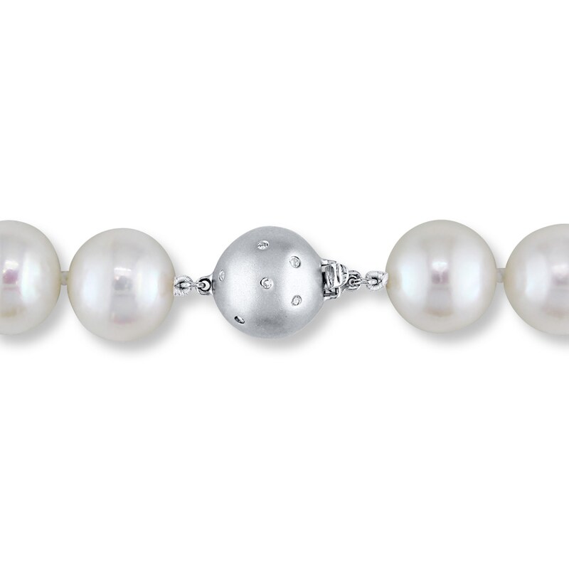 Cultured Pearl Necklace 1/20 ct tw Diamonds 14K White Gold