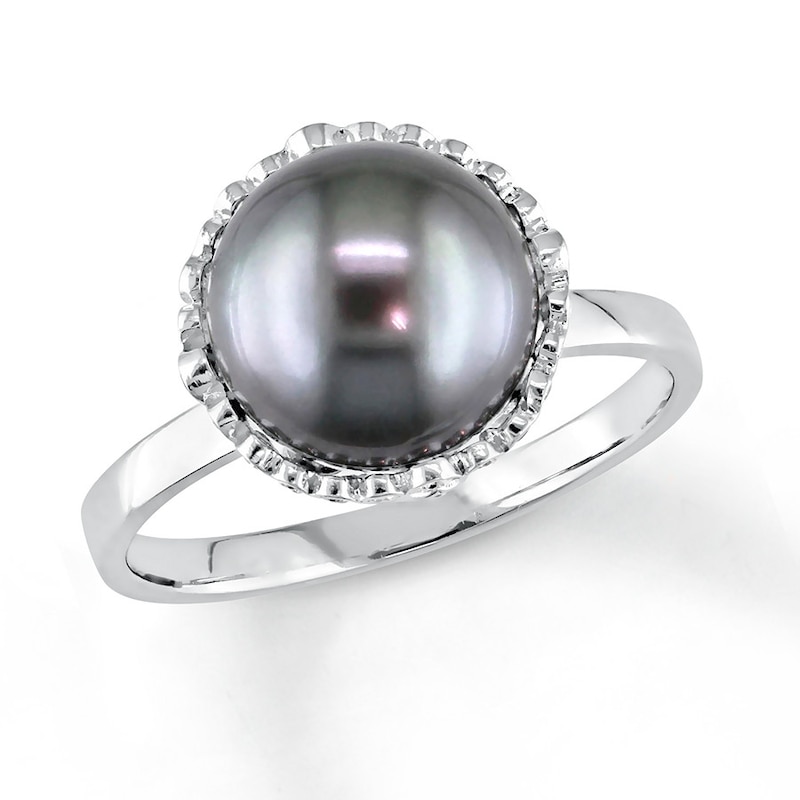 Tahitian Cultured Pearl Ring 1/4 ct tw Diamonds 14K White Gold