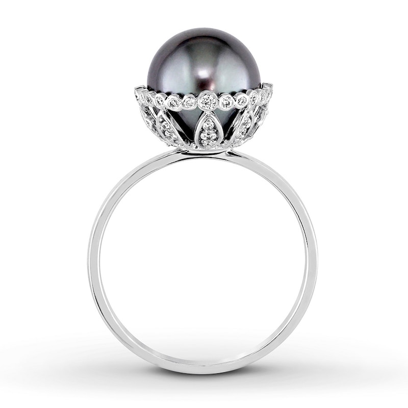 Tahitian Cultured Pearl Ring 1/4 ct tw Diamonds 14K White Gold