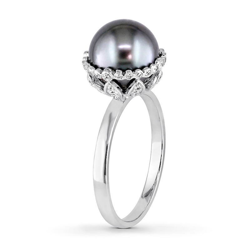 Main Image 3 of Tahitian Cultured Pearl Ring 1/4 ct tw Diamonds 14K White Gold