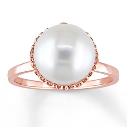 Cultured Pearl Ring 1/4 ct tw Diamonds 14K Rose Gold