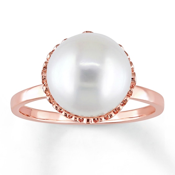 Jared Cultured Pearl Ring 1/4 ct tw Diamonds 14K Rose Gold