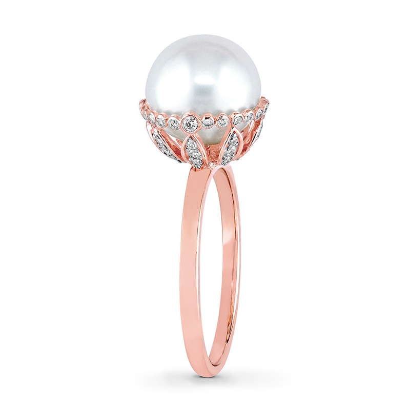 Cultured Pearl Ring 1/4 ct tw Diamonds 14K Rose Gold