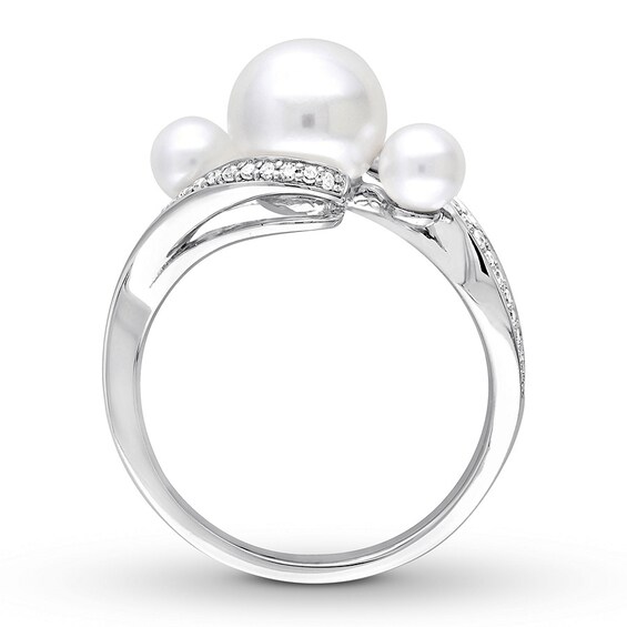 Cultured Pearl Ring 1/6 ct tw Diamonds 10K White Gold | Gemstone Rings ...