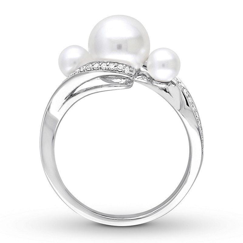 Cultured Pearl Ring 1/6 ct tw Diamonds 10K White Gold