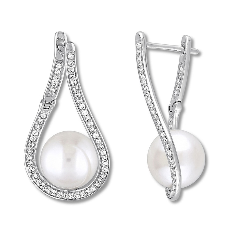 Cultured Pearl Earrings 1/3 ct tw Diamonds 14K White Gold