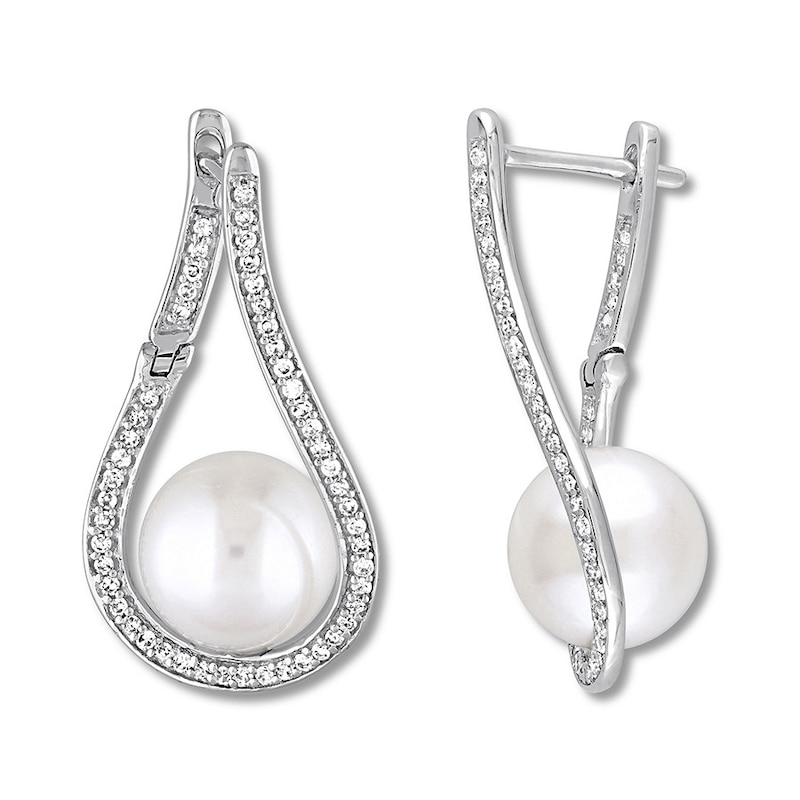 Main Image 1 of Cultured Pearl Earrings 1/3 ct tw Diamonds 14K White Gold
