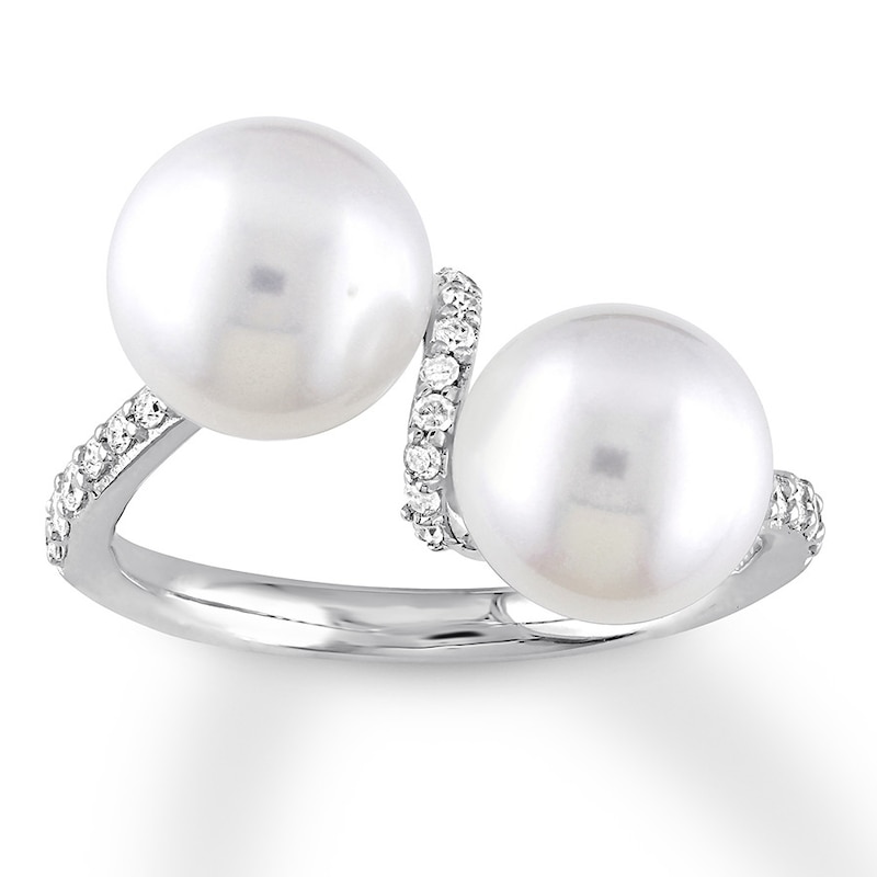 Main Image 1 of Cultured Pearl Ring 1/5 ct tw Diamonds 10K White Gold