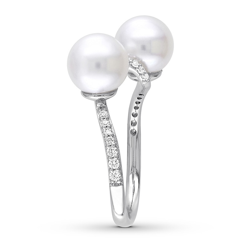 Main Image 3 of Cultured Pearl Ring 1/5 ct tw Diamonds 10K White Gold