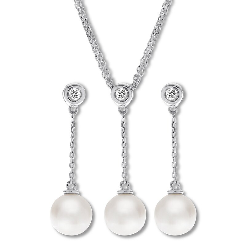 Main Image 1 of Cultured Pearl Necklace Box Set Topaz Accents Sterling Silver