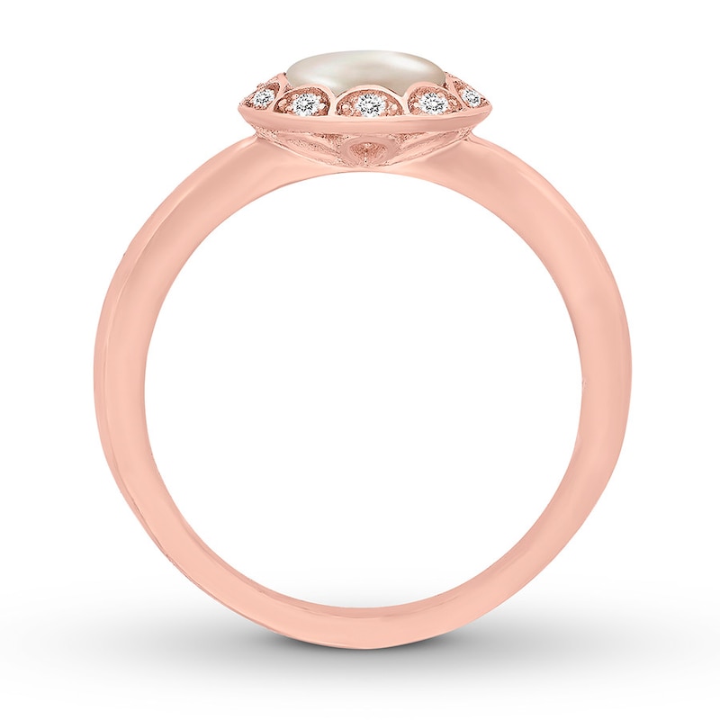 Cultured Pearl Ring 1/20 ct tw Diamonds 10K Rose Gold