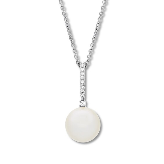 Jared Honora Cultured Pearl Necklace 1/6 cttw Diamonds 14K White Gold