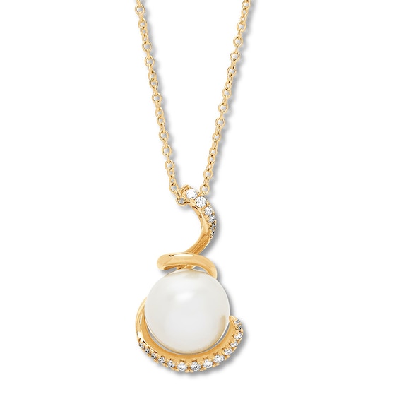 Jared Honora Cultured Pearl Necklace 1/5 ct tw Diamonds 14K Gold