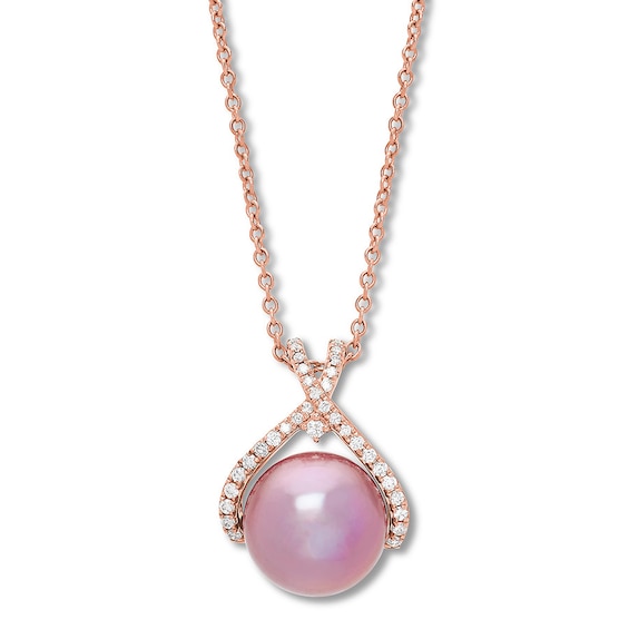 Jared Cultured Pearl Necklace 1/3 ct tw Diamonds 14K Rose Gold