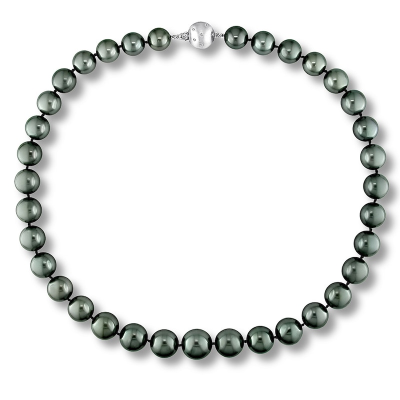 Main Image 1 of Tahitian Cultured Pearl Necklace 1/20 ct tw Diamonds 14K White Gold