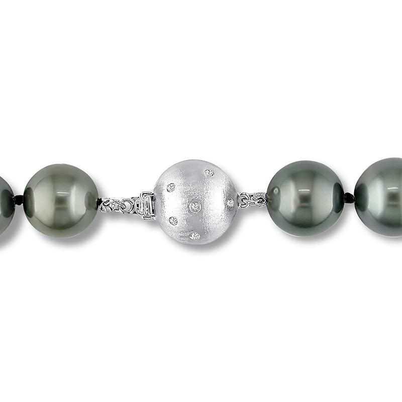 Main Image 2 of Tahitian Cultured Pearl Necklace 1/20 ct tw Diamonds 14K White Gold