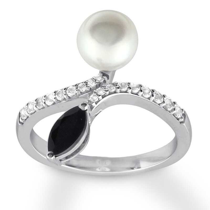Cultured Pearl Ring Onyx & Topaz Sterling Silver