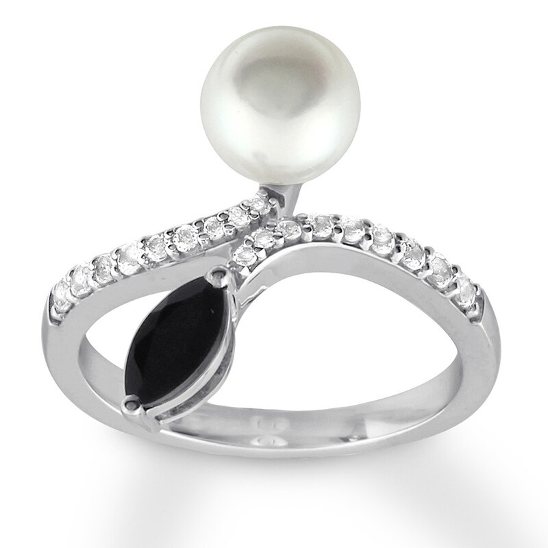 Cultured Pearl Ring Onyx Topaz Sterling Silver Jared