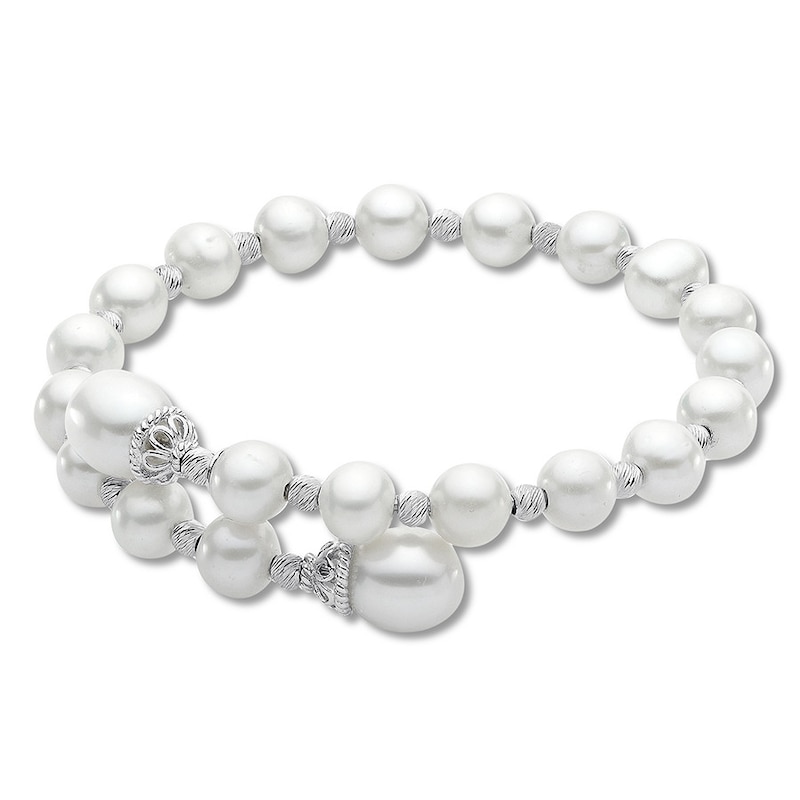 Main Image 1 of Cultured Pearl Bangle Sterling Silver/Stainless Steel 8"