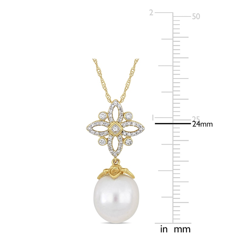 Cultured Pearl Necklace 1/4 ct tw Diamonds 14K Yellow Gold