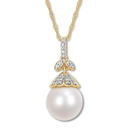 Cultured Pearl Necklace 1/10 ct tw Diamonds 14K Yellow Gold