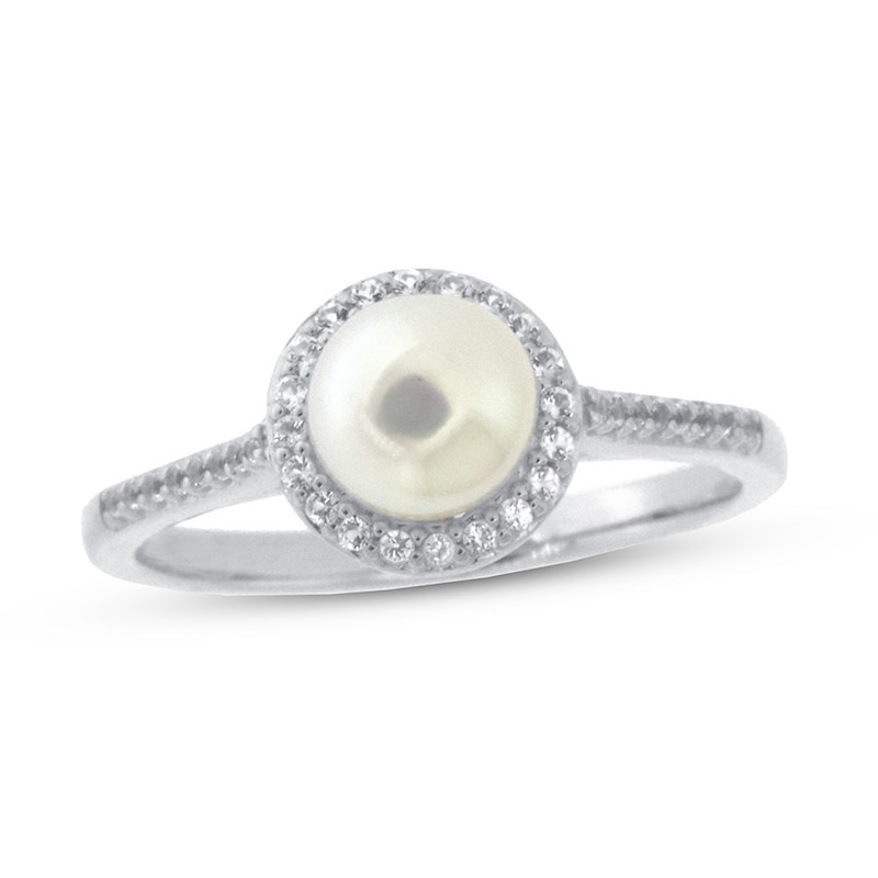 Cultured Pearl & White Topaz Ring 10K White Gold