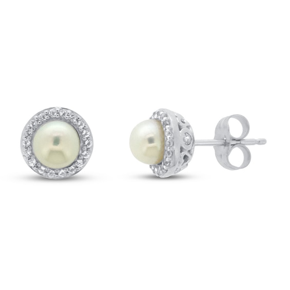 Cultured Pearl & White Topaz Earrings 10K White Gold | Jared
