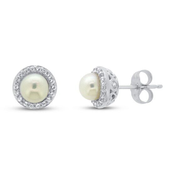 Jared Cultured Pearl & White Topaz Earrings 10K White Gold