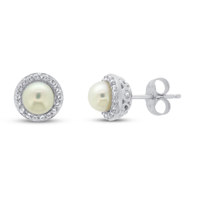 Cultured Pearl & White Topaz Earrings 10K White Gold