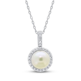 Cultured Pearl & White Topaz Necklace 10K White Gold